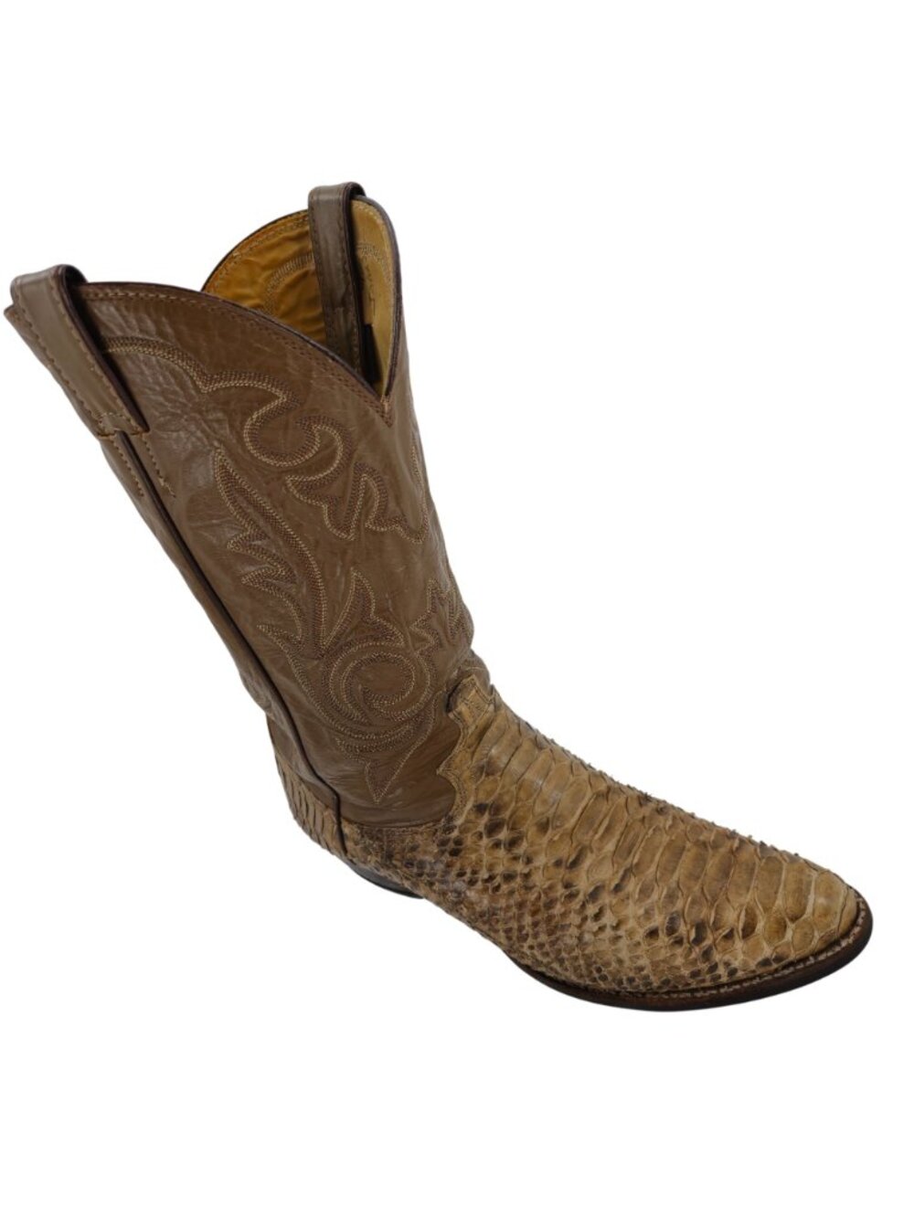 Vintage Exotic Python Snakeskin Justin Mens 11D Brown Cowboy Western Boots USA - Picture 2 of 16